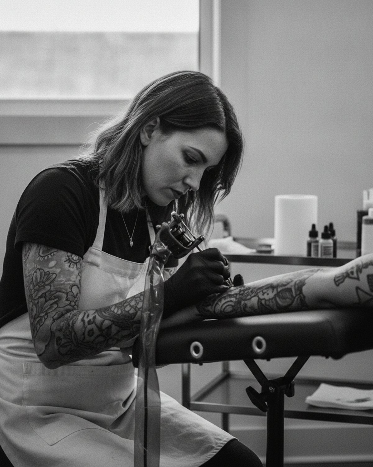 Tattoo artist Remy at work in the studio
